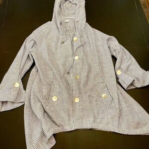 Sigrid Olsen Hooded Sharkbite Hem Lagenlook Linen Jacket